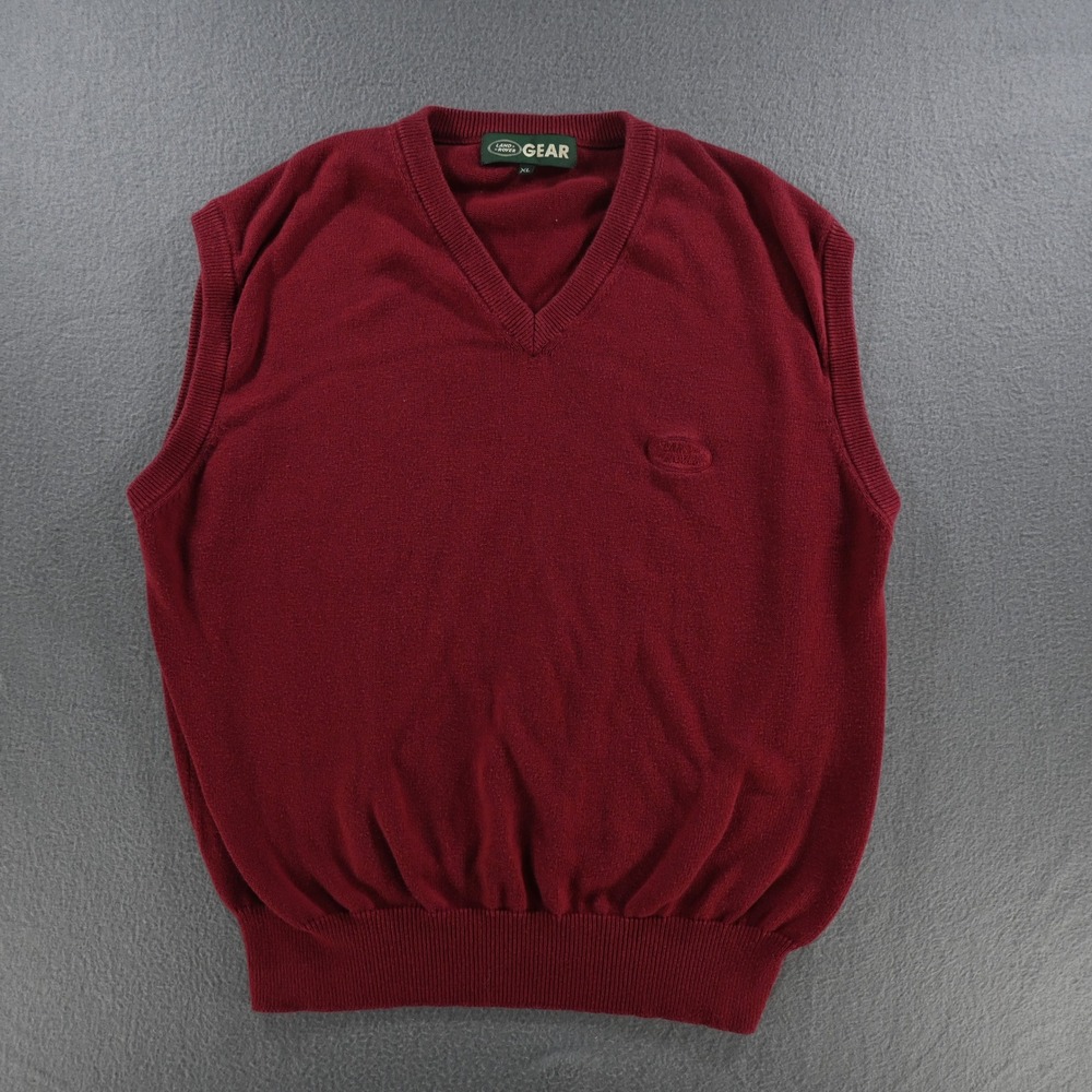 Land Rover Gear Mens V-Neck Sweater Vest XL Burgundy Red Cotton